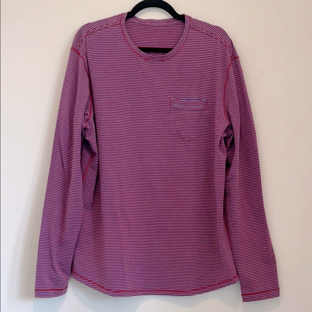 Lululemon 5 Year Basic Long Sleeve T-Shirt Red Blue Stripe Size Medium